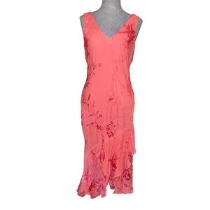 Alex Evenings Coral Pink Silk Floral Sequin Mermaid Maxi Dress Size 10